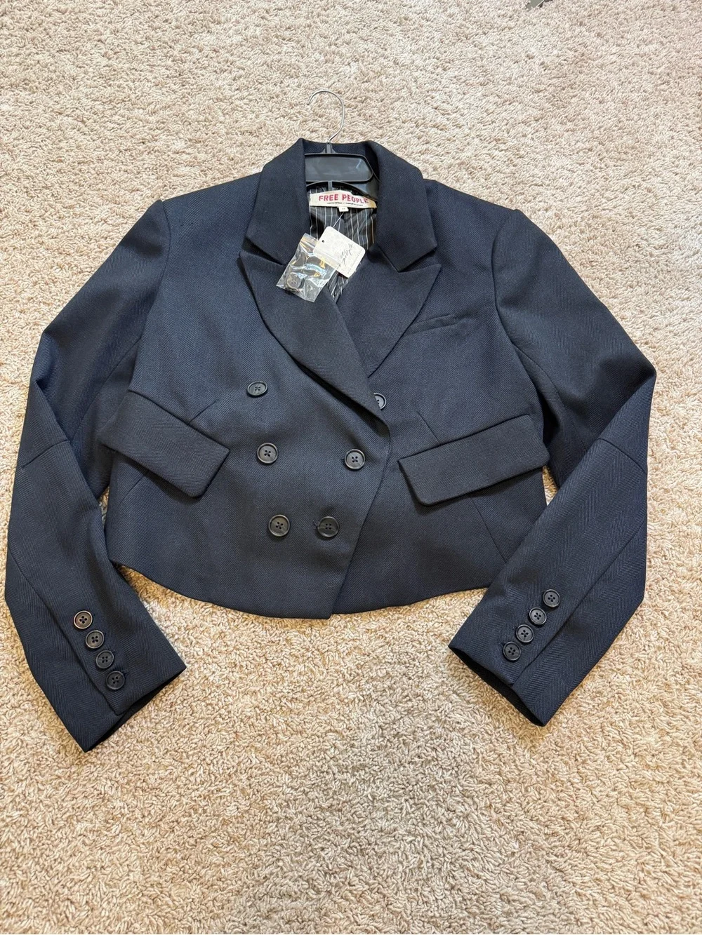 NWT Free People Cropped Double-Breasted Black Women's Blazer Jacket Size XS